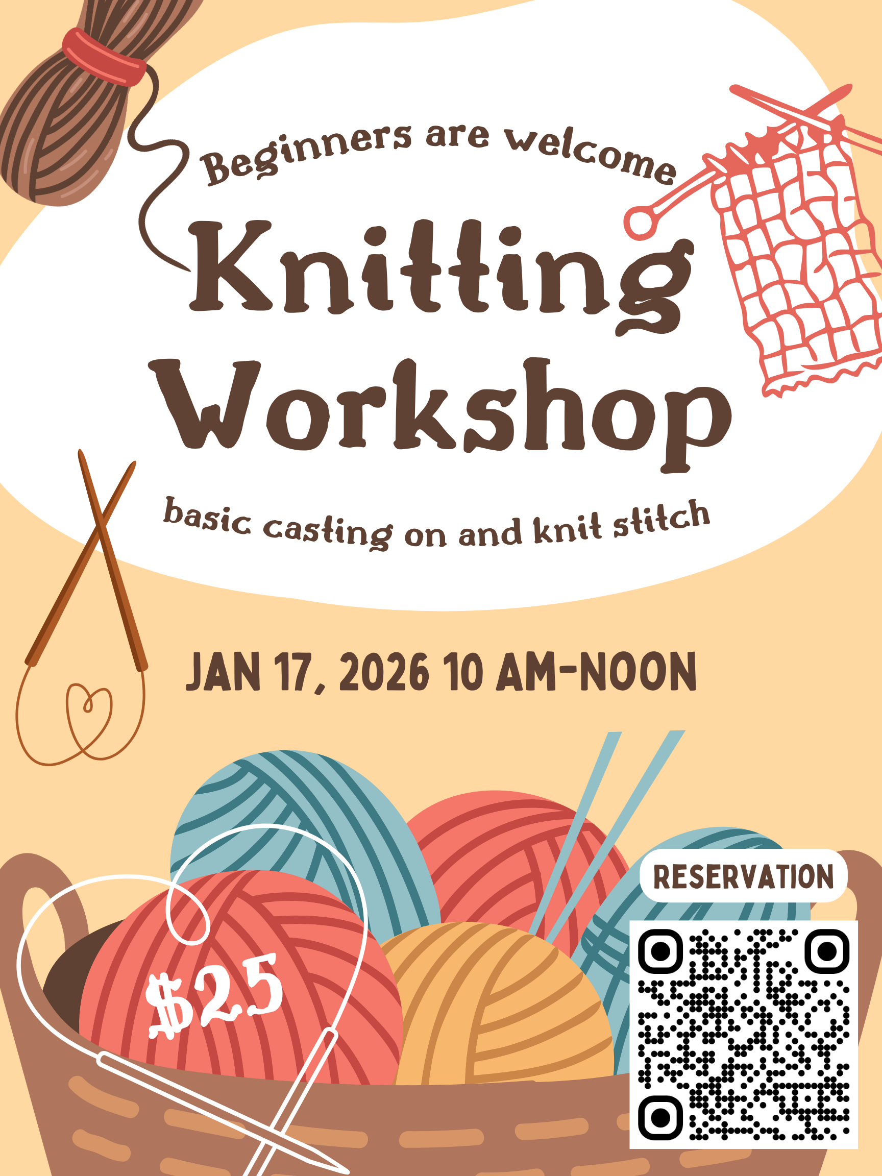 Fair Trade Workshop:  Knitting for the Beginner    January 17 10am to Noon