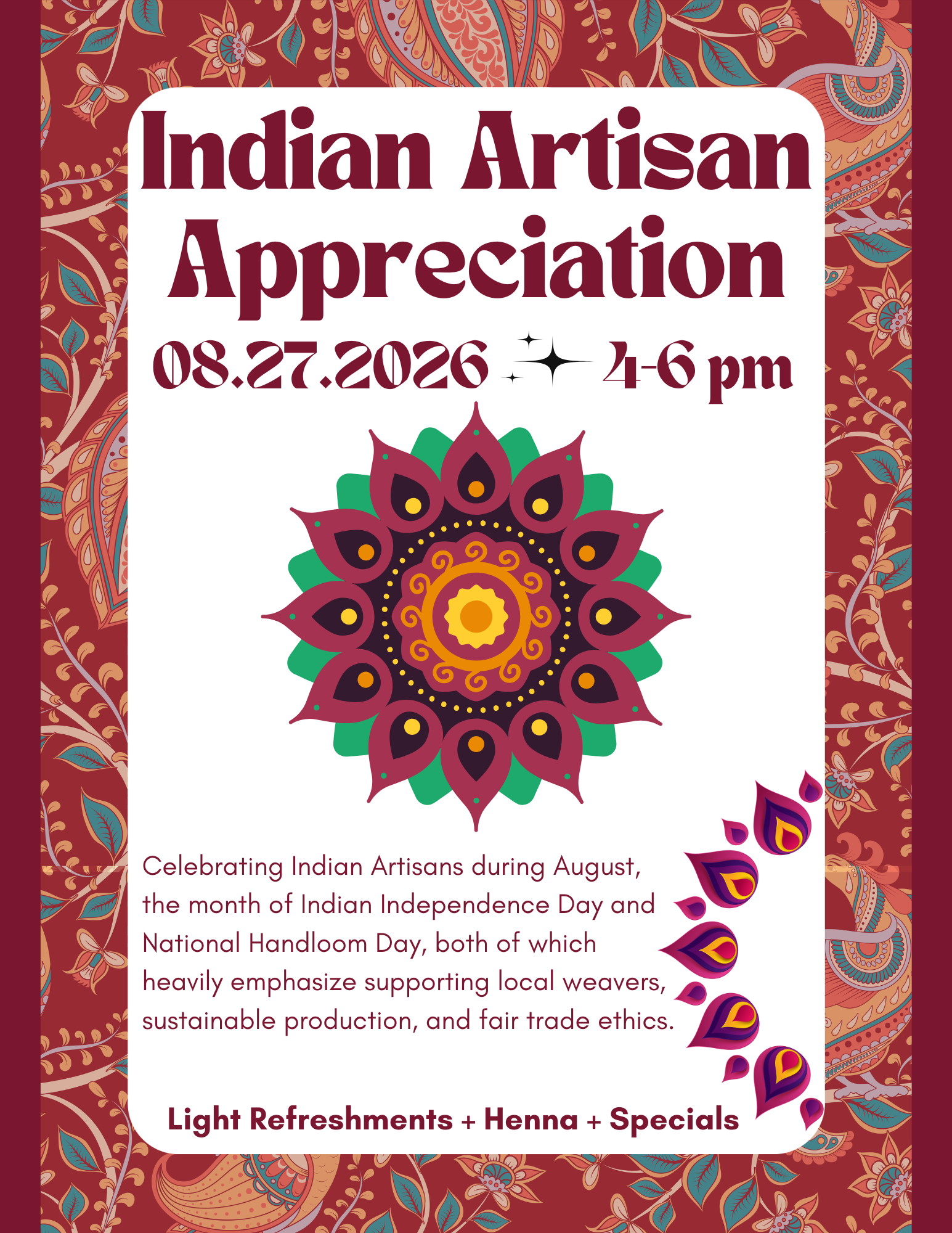 Fair Trade Market - Indian Appreciate Day - August 27  4-6pm