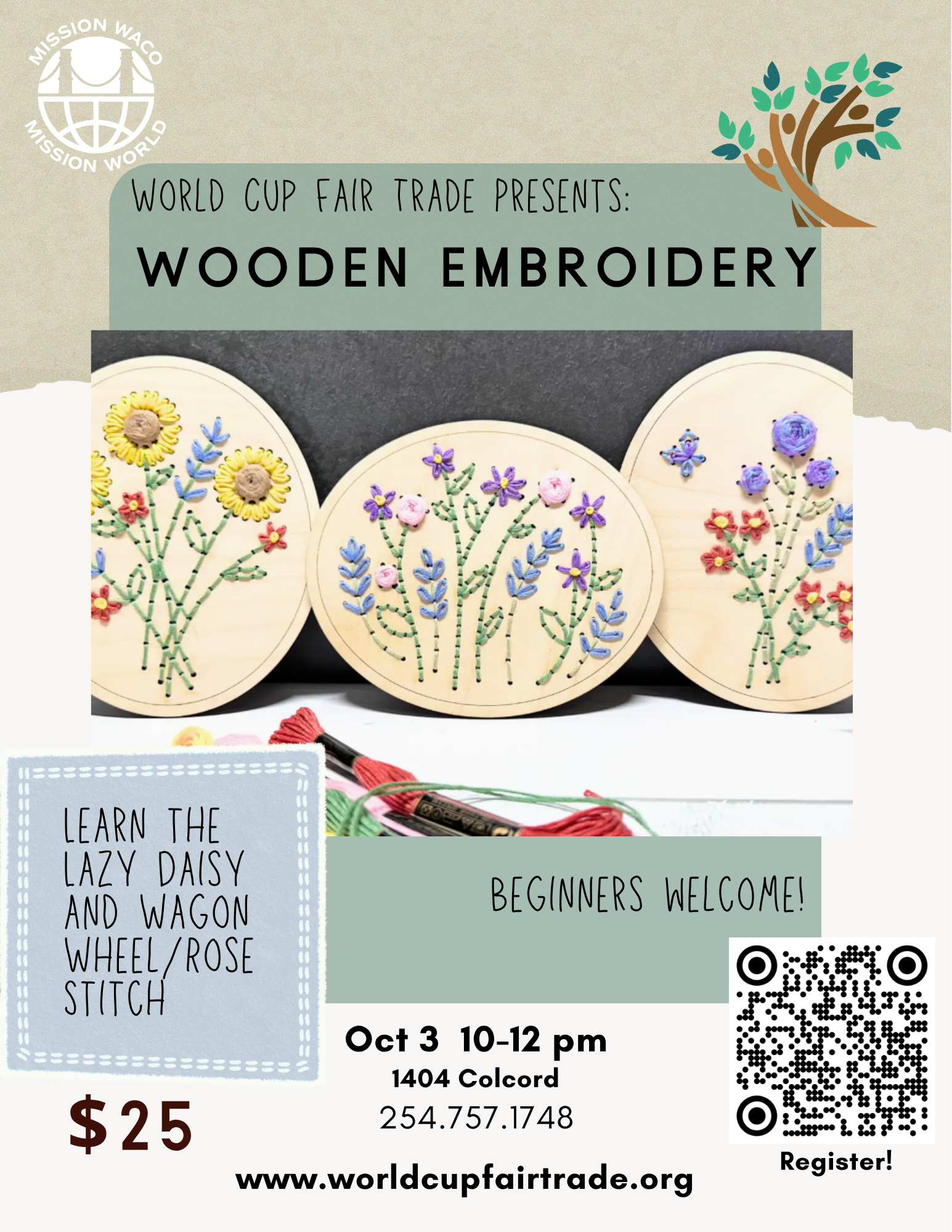 Fair Trade Workshop : Wooden Embroidery - Oct 3 10am-noon